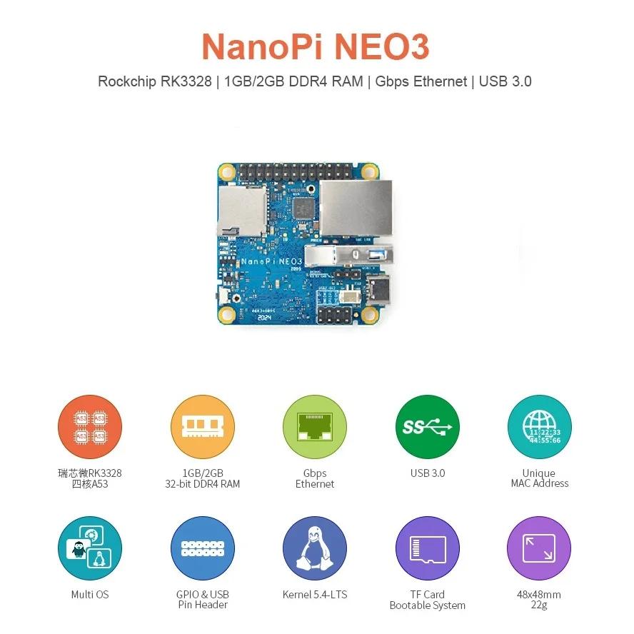 NanoPi Neo3 LTS 1G/2G 32 Ʈ DDR4 RAM Ĩ RK3328  Cortex-A53, ִ 1.3GHz,1GB ̴, USB3.0 OpenWRT, , Ƽ, 